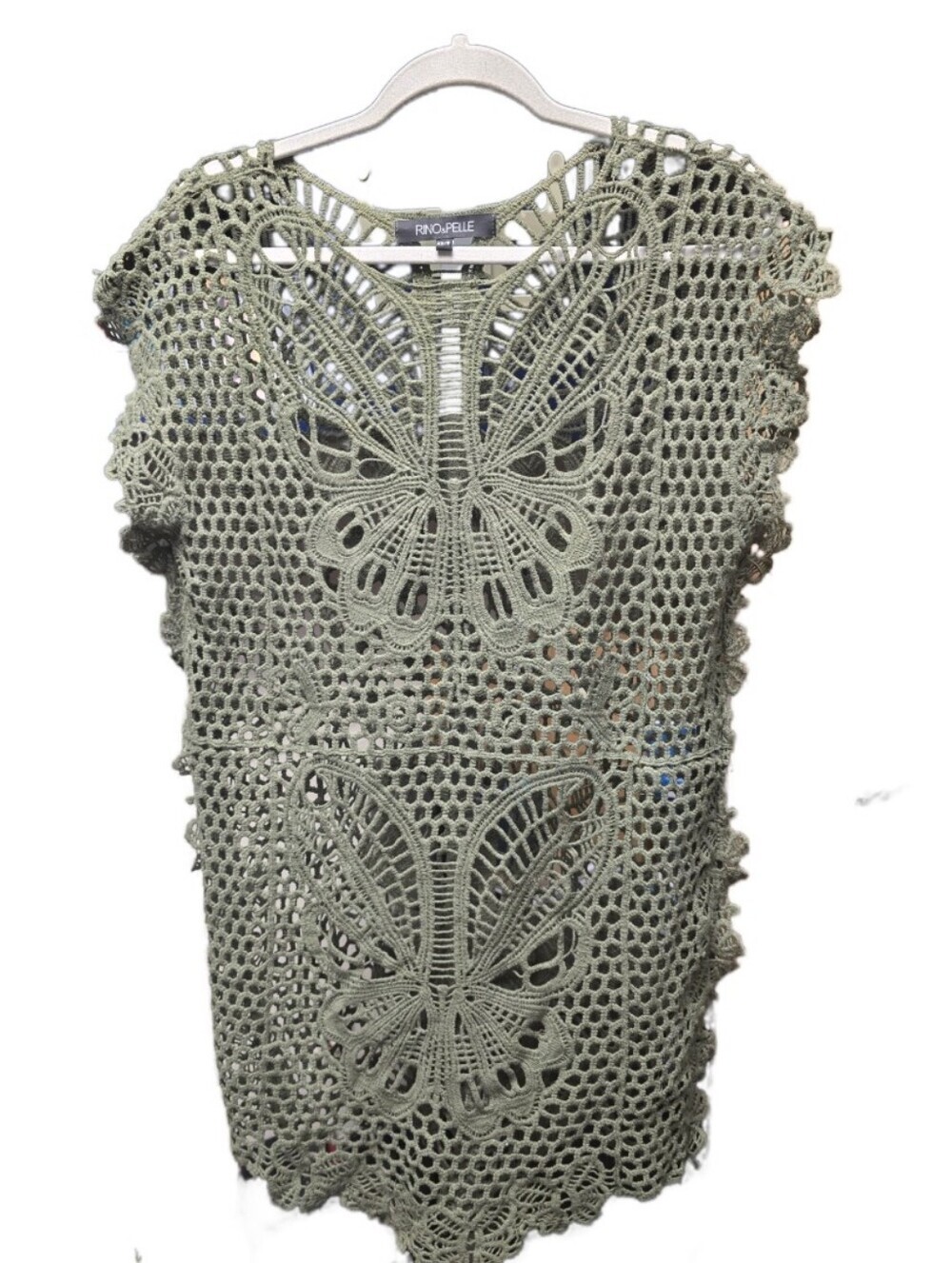 Rino & Pelle Olive Crochet Butterfly Tunic Top Sz. XS/S